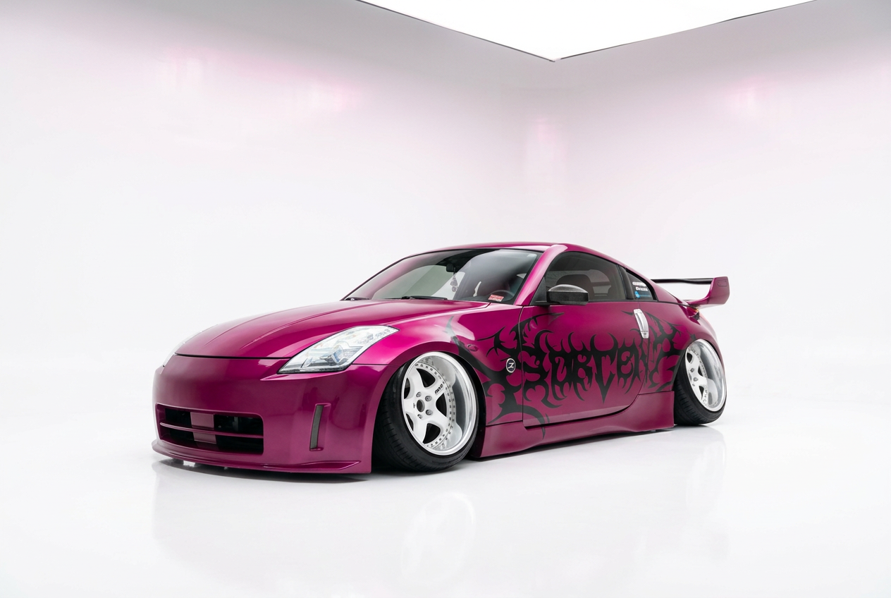 Wrap Tóxico magenta Nissan 350Z stance build